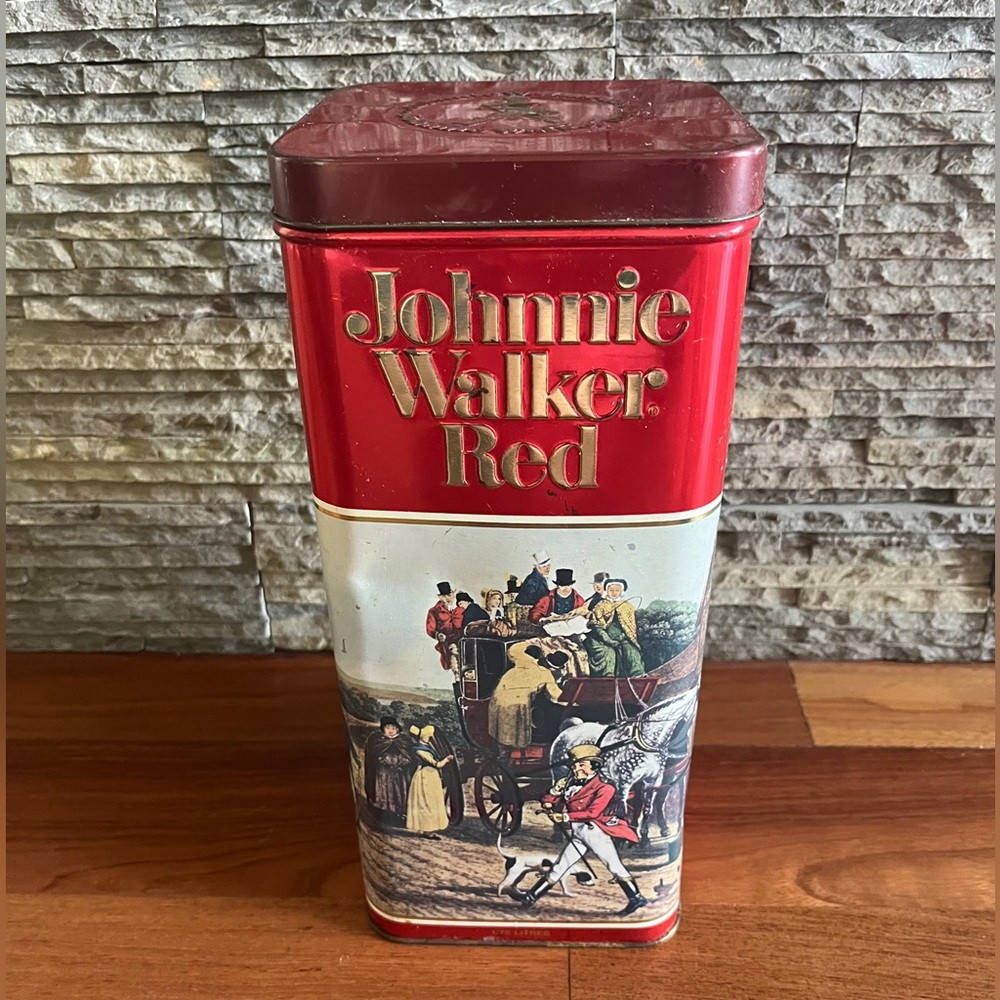 Vintage 1983 Johnny Walker Red Holiday Tin Collectible Container Empty 1.75 Lt.
